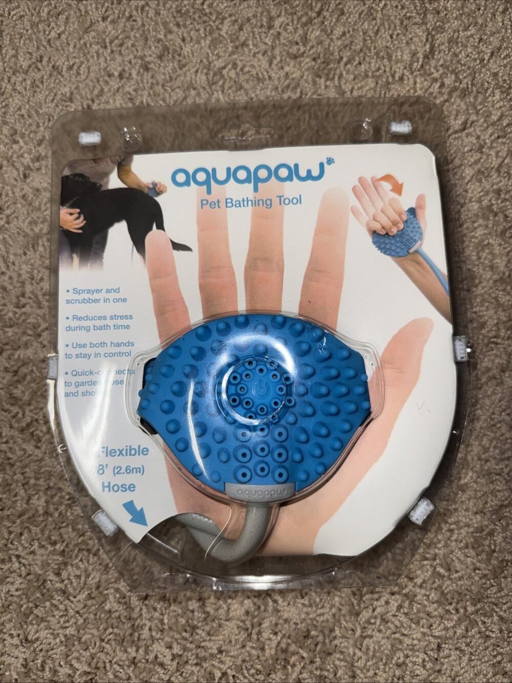 Aquapaw Dog Bath Brush Sprayer Scrubber Indoor/Outdoor NWT